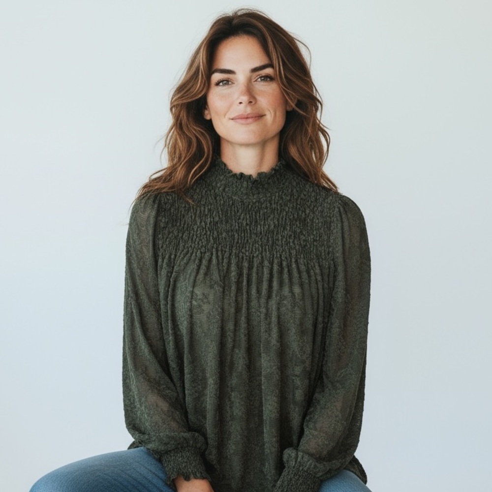 ANTHROPOLOGY - DELETTA‎ - SIZE XS -SHEER SMOCKED LOOSE KNIT TOP - A-LINE CUT B22 - Picture 2 of 9